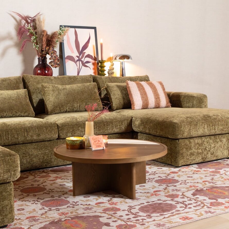 U-Sofa Kyle 6-Sitzer Chenille olive grün