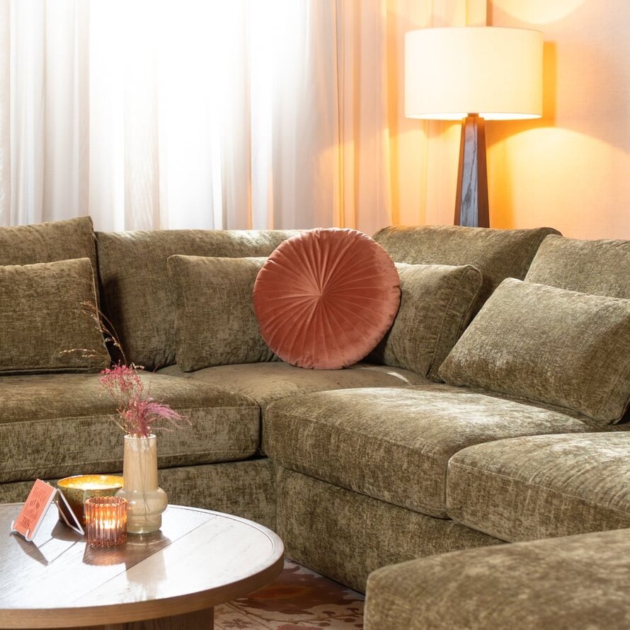 U-Sofa Kyle 6-Sitzer Chenille olive grün