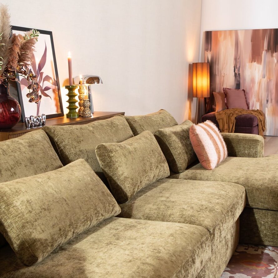 U-Sofa Kyle 6-Sitzer Chenille olive grün