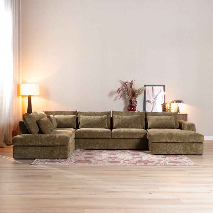 U-Sofa Kyle 6-Sitzer Chenille olive grün
