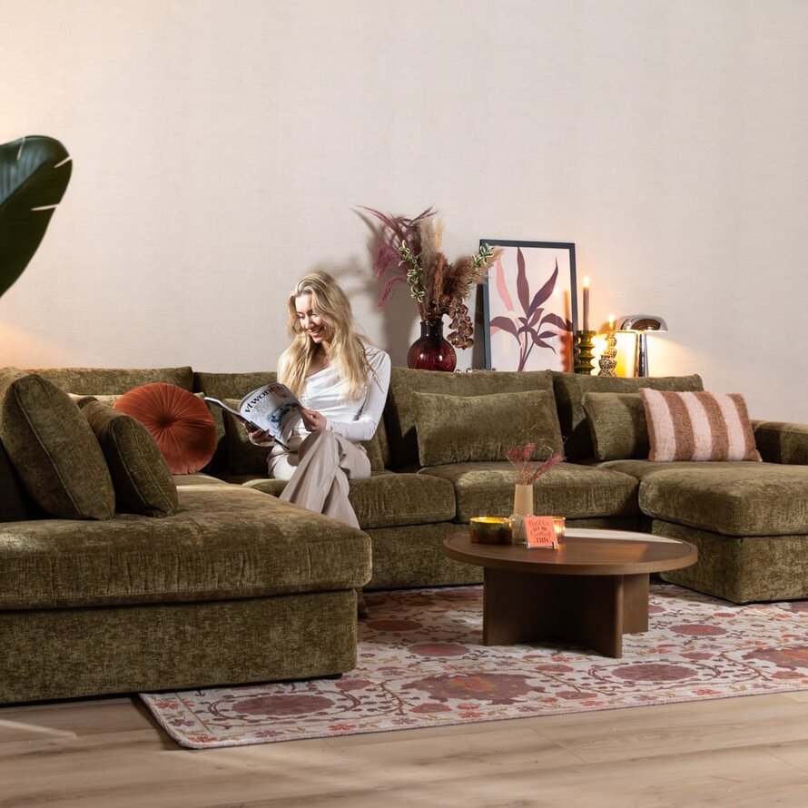 U-Sofa Kyle 6-Sitzer Chenille olive grün