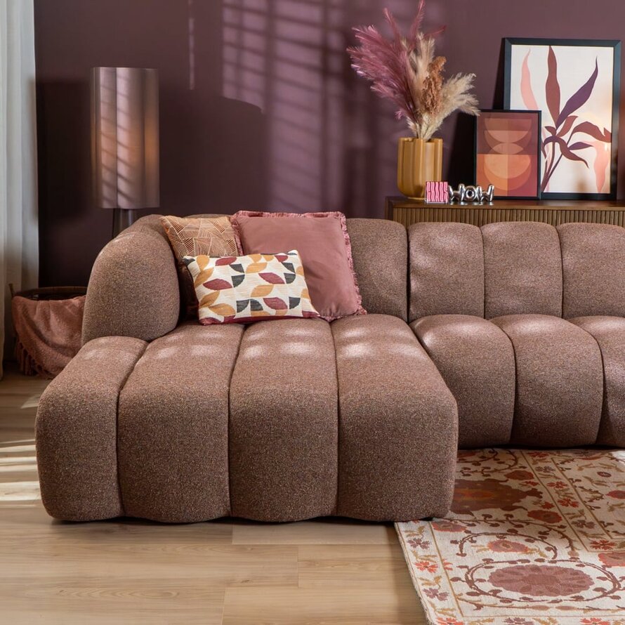 Ecksofa links XL Luca aus Bouclé-Stoff rot/rosa
