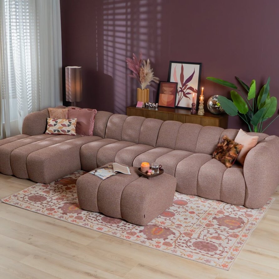 Ecksofa links XL Luca aus Bouclé-Stoff rot/rosa