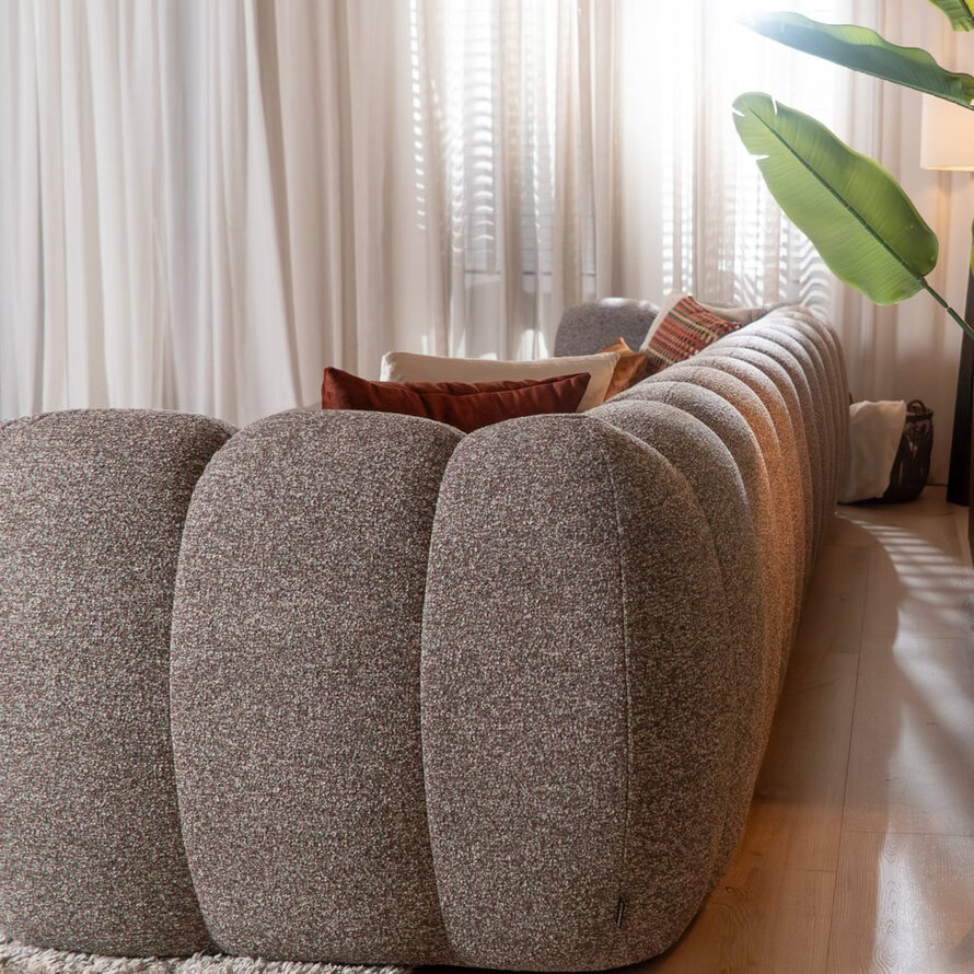 Ecksofa links Luca aus Bouclé-Stoff braun/grau
