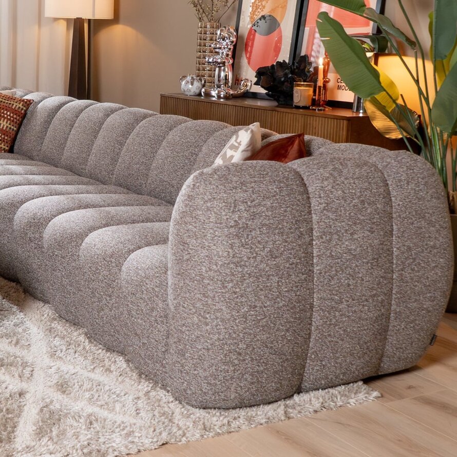 Ecksofa links Luca aus Bouclé-Stoff braun/grau