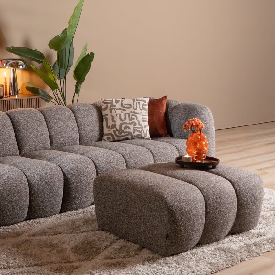 Ecksofa links Luca aus Bouclé-Stoff braun/grau