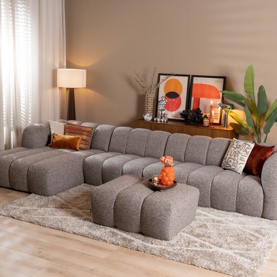 Ecksofa links Luca aus Bouclé-Stoff braun/grau