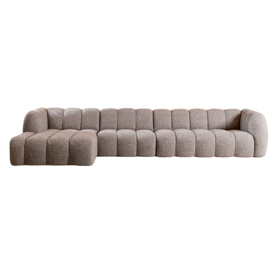 Ecksofa links Luca aus Bouclé-Stoff braun/grau