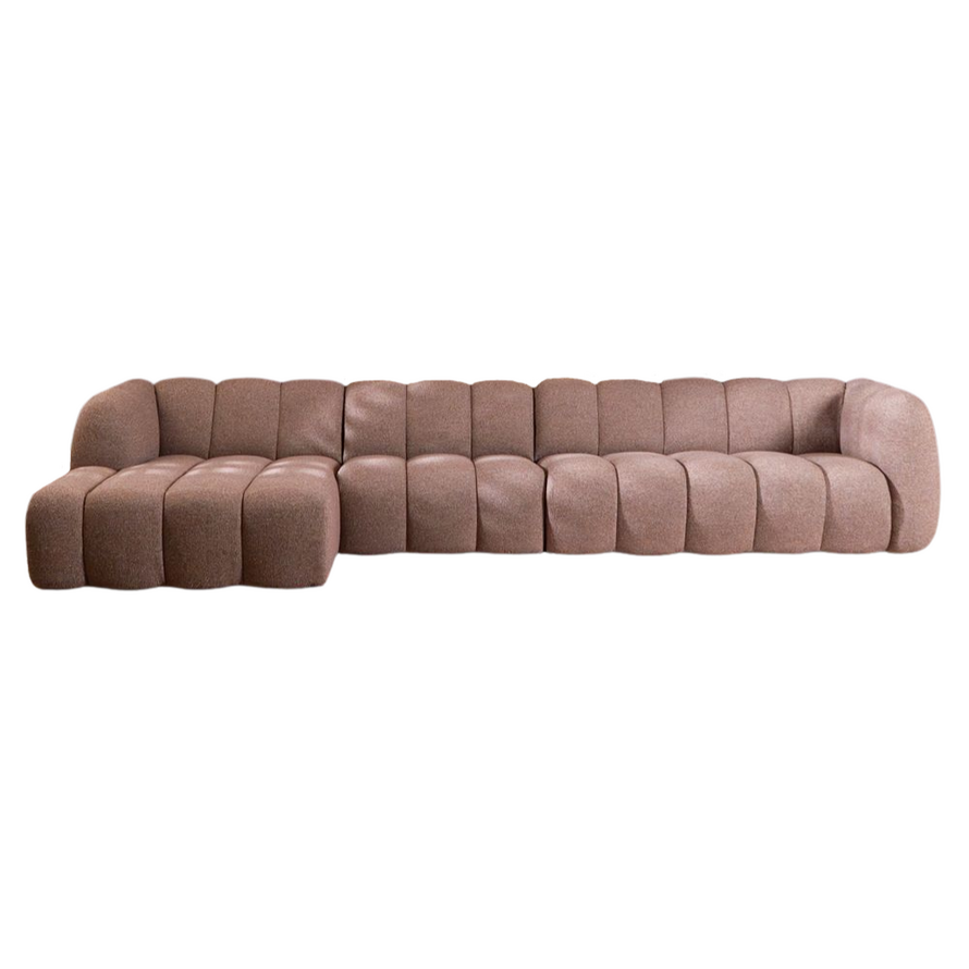 Ecksofa links XL Luca aus Bouclé-Stoff rot/rosa