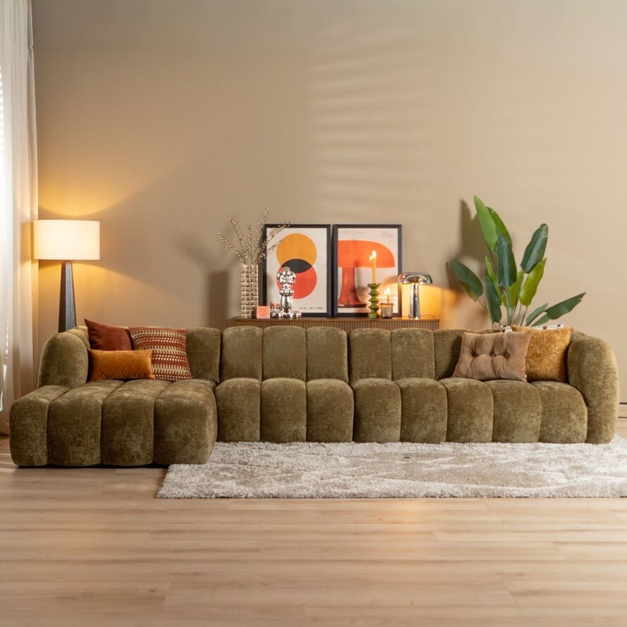Ecksofa Luca XL Chenille olivgrün links