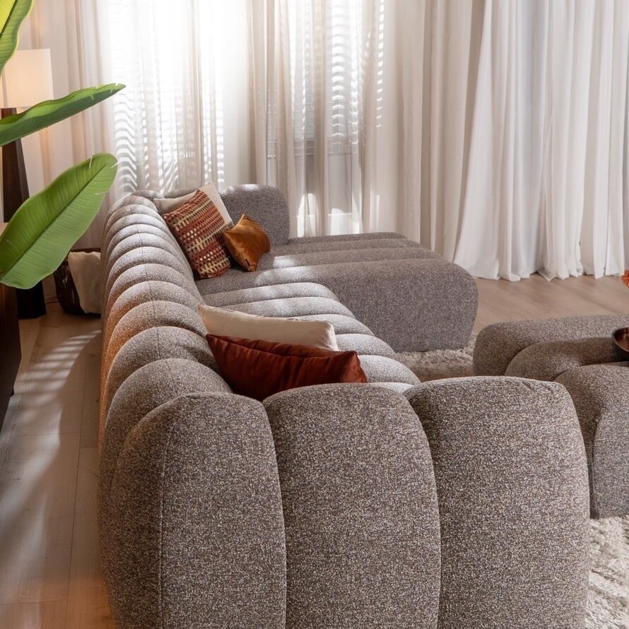 Ecksofa rechts Luca aus Bouclé-Stoff braun/grau