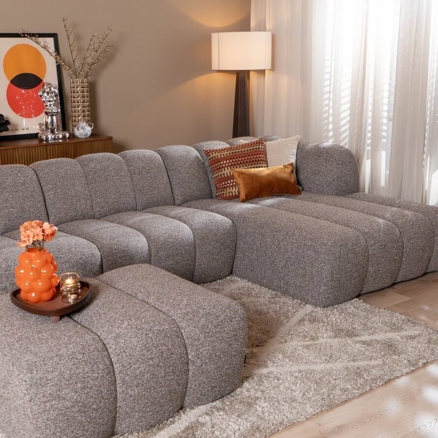 Ecksofa rechts Luca aus Bouclé-Stoff braun/grau