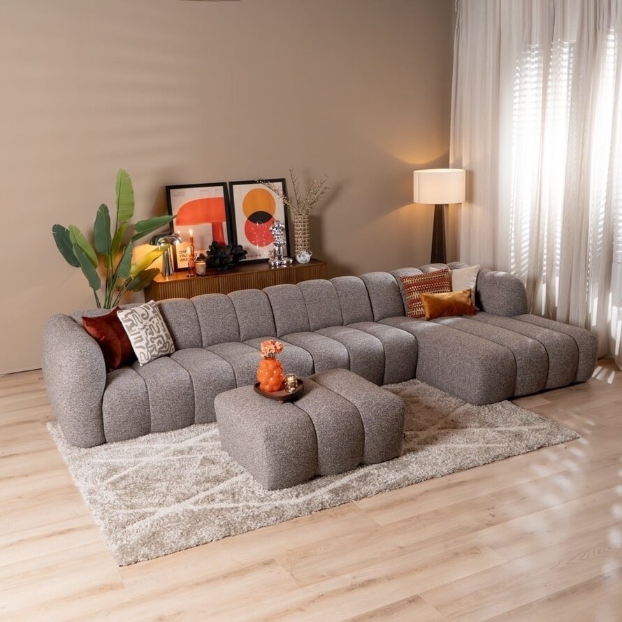 Ecksofa rechts Luca aus Bouclé-Stoff braun/grau
