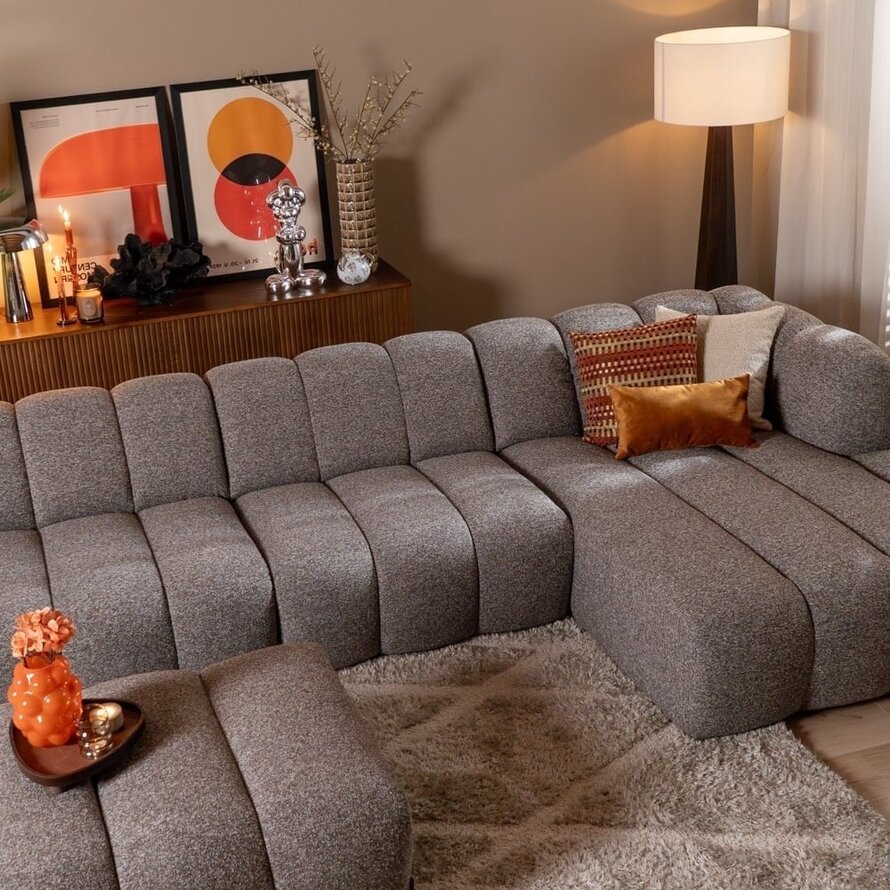 Ecksofa rechts Luca aus Bouclé-Stoff braun/grau