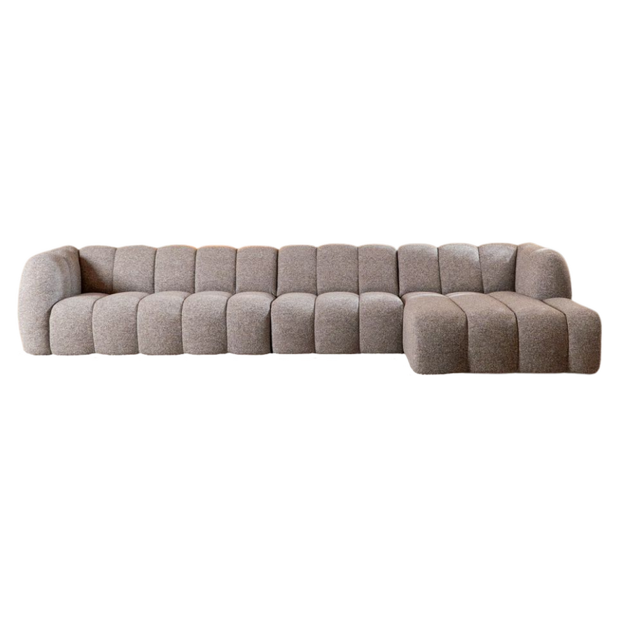 Ecksofa rechts Luca aus Bouclé-Stoff braun/grau