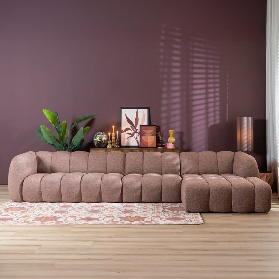Ecksofa rechts XL Luca aus Bouclé-Stoff rot/rosa