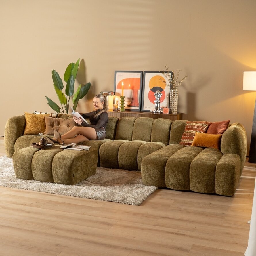 Ecksofa Luca XL Chenille olivgrün rechts