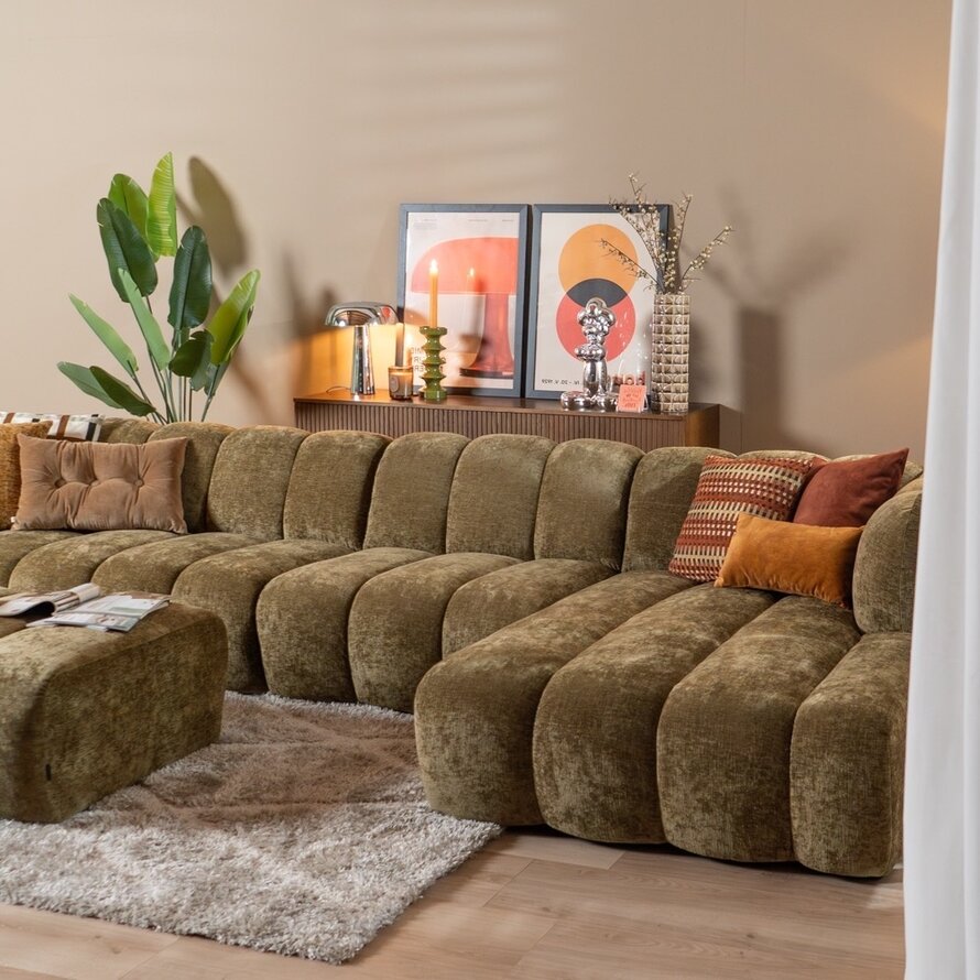 Ecksofa Luca XL Chenille olivgrün rechts