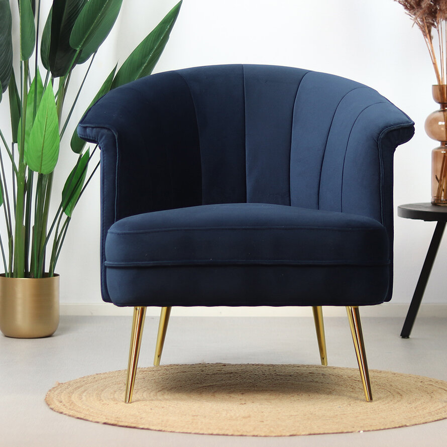 Samt Sessel Amy modern dunkelblau