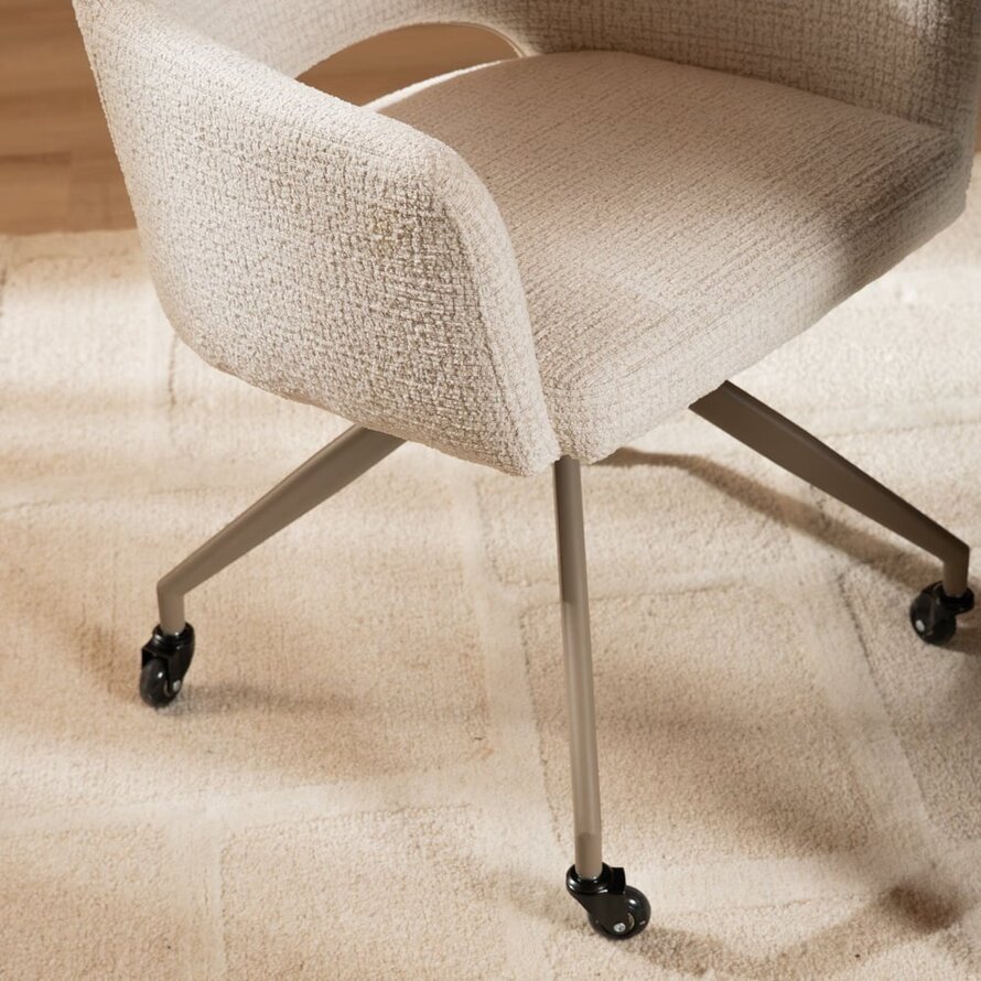 Stuhl mit Rollen Mona melierter Stoff beige