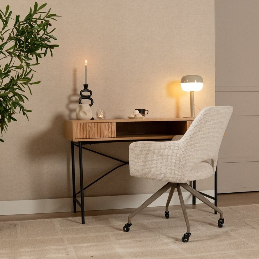 Stuhl mit Rollen Mona melierter Stoff beige