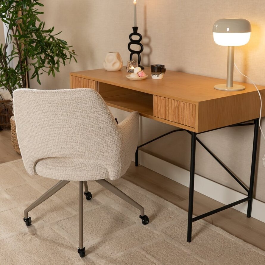 Stuhl mit Rollen Mona melierter Stoff beige