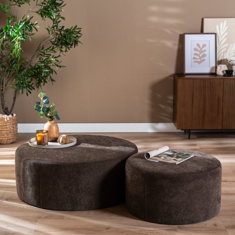 Hocker Blair rund Chenille braun ø100 cm