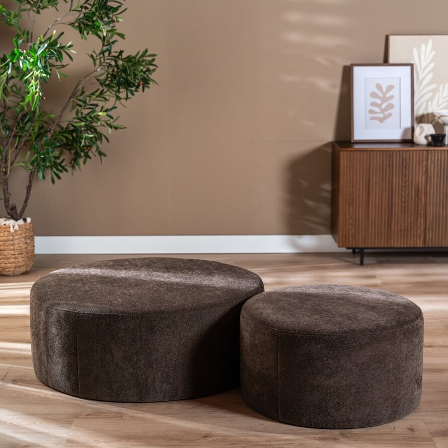 Hocker Blair rund Chenille braun ø70 cm