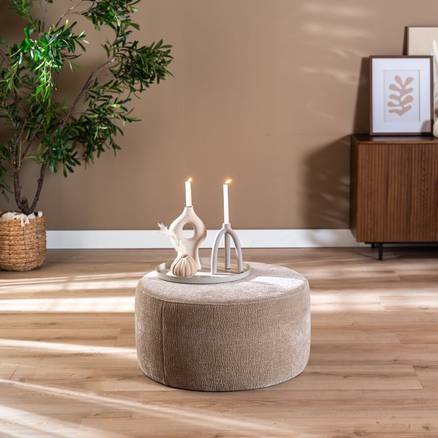 Hocker Chloe rund Chenille taupe ø70 cm