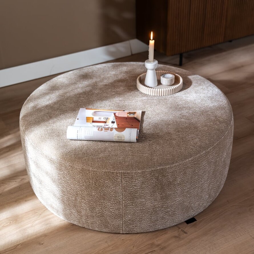 Hocker Chloe rund Chenille taupe ø100 cm