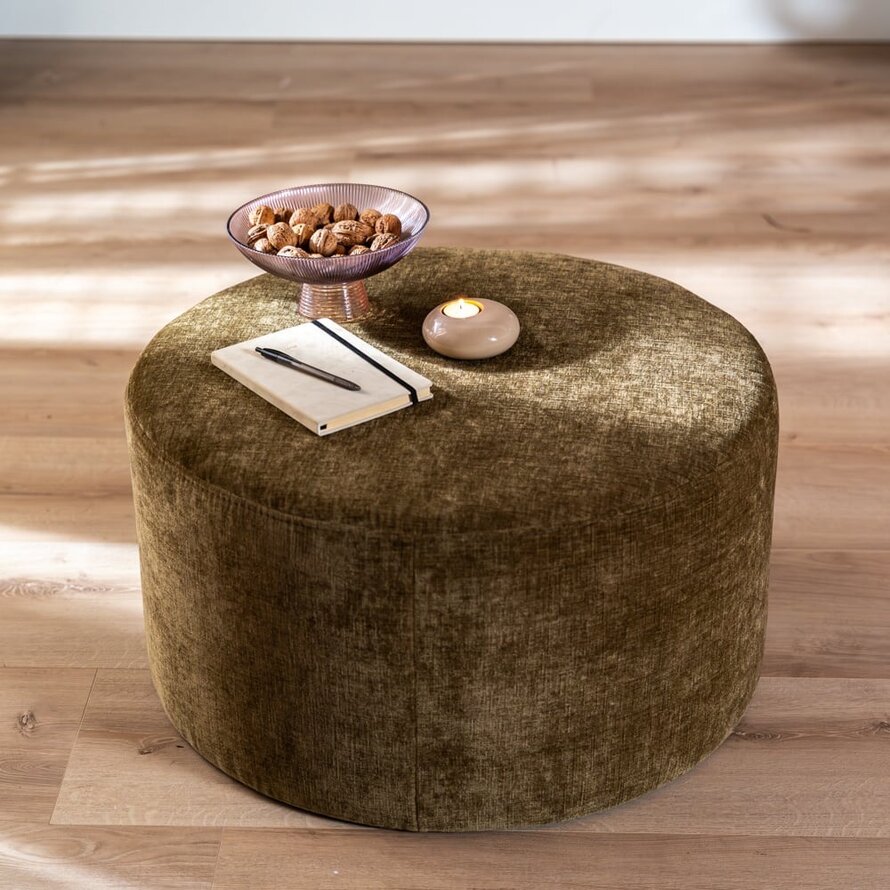 Hocker Elle rund Chenille olivgrün ø70 cm
