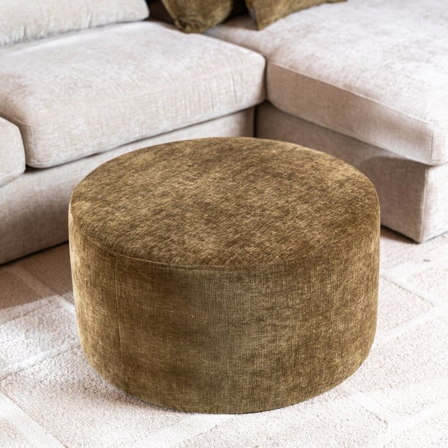 Hocker Elle rund Chenille olivgrün ø70 cm