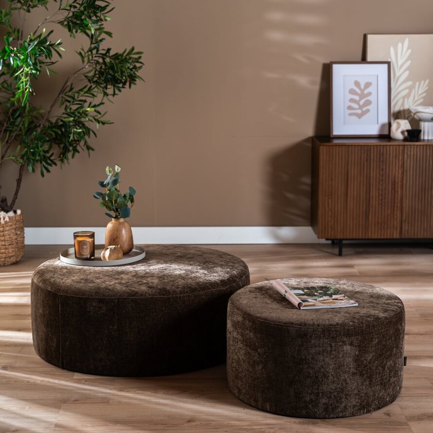 Hocker Elle rund Chenille mocha ø100 cm