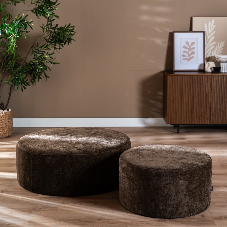 Hocker Elle rund Chenille mocha ø100 cm
