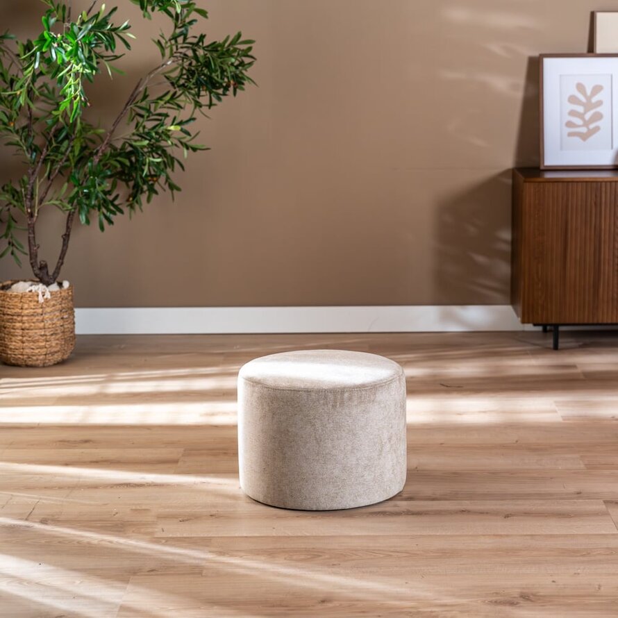 Hocker Myles Stoff rund taupe