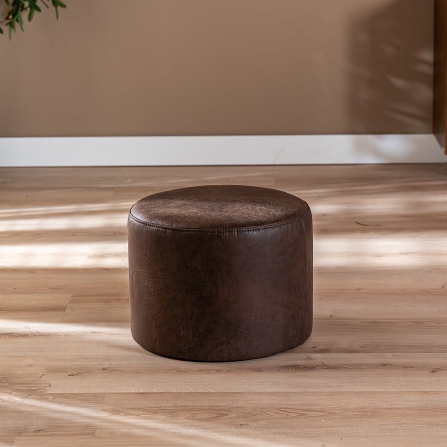 Hocker Kyla Eco-Leder rund braun