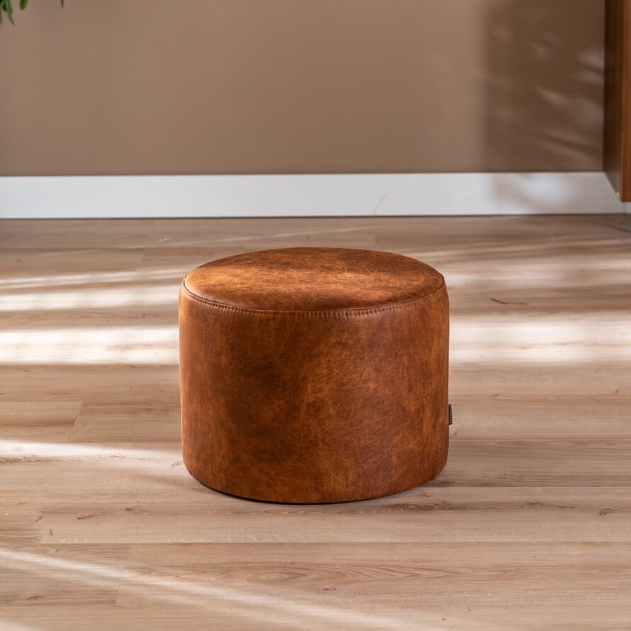 Hocker Kyla Eco-Leder rund cognac