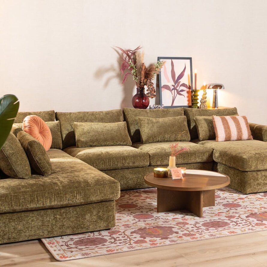 U-Sofa Kyle 6-Sitzer Chenille olive grün