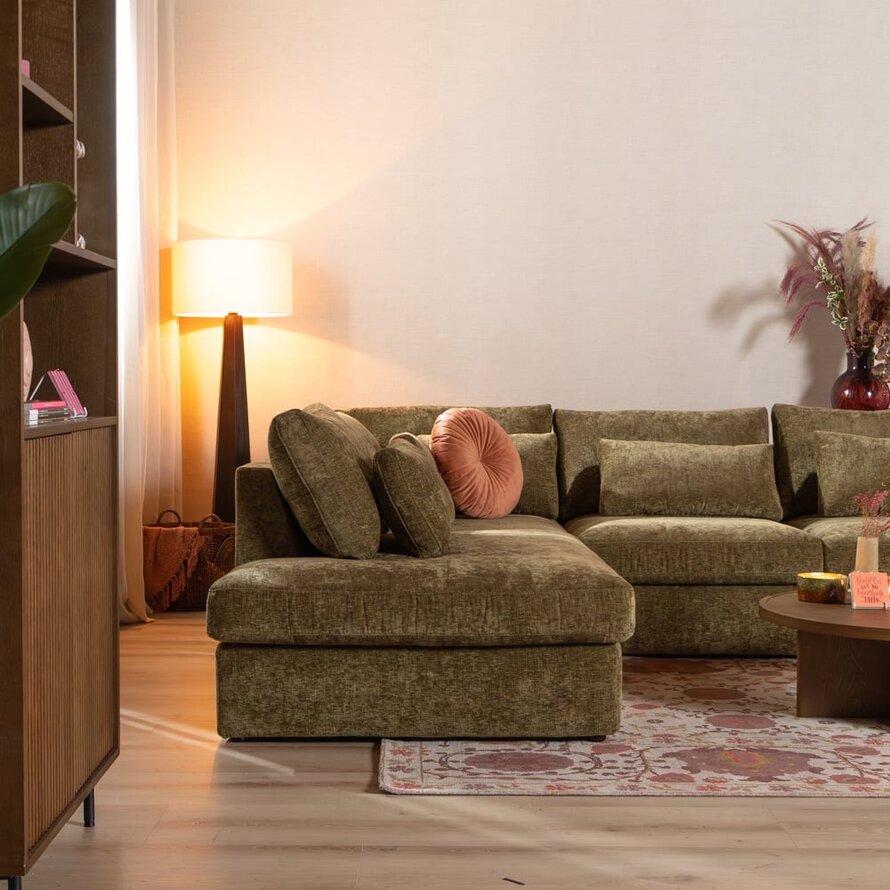 U-Sofa Kyle 6-Sitzer Chenille olive grün