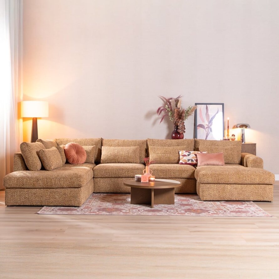 U-Sofa Kyle 6-Sitzer chenille ockergelb