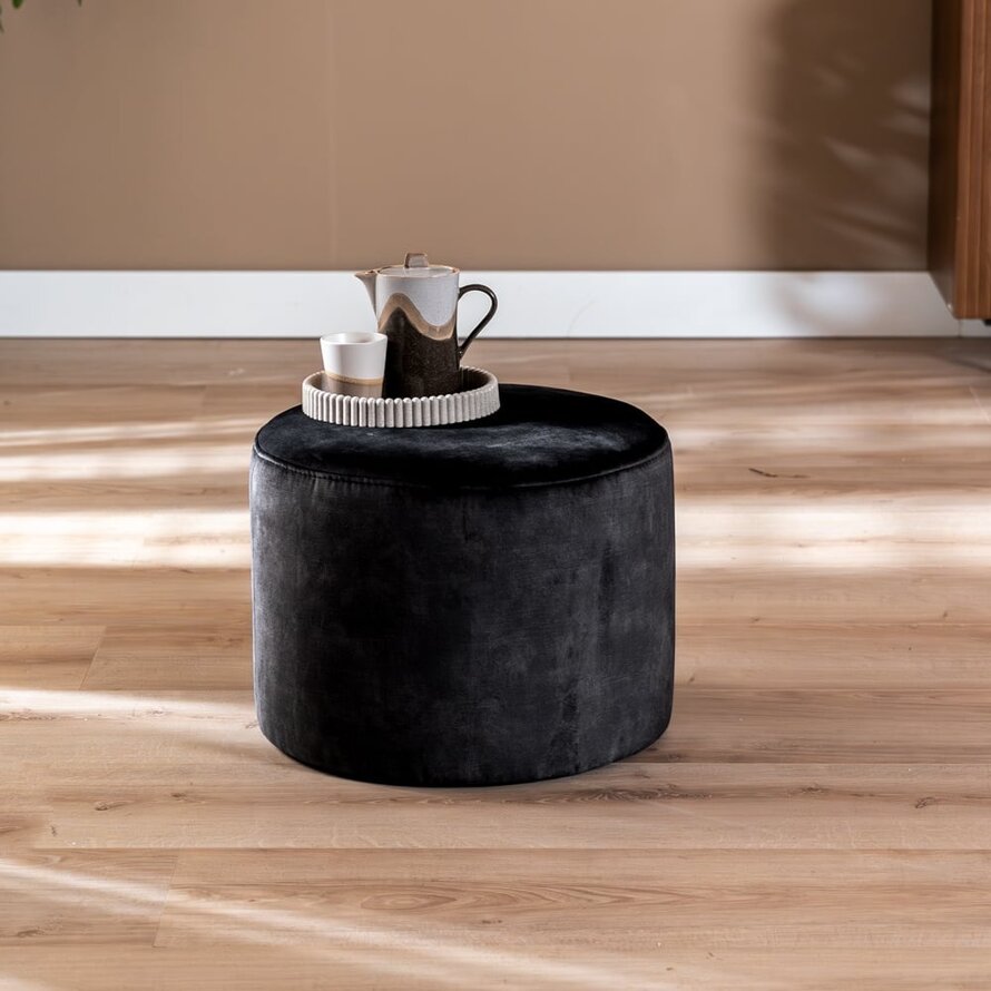 Hocker Myles Stoff rund schwarz