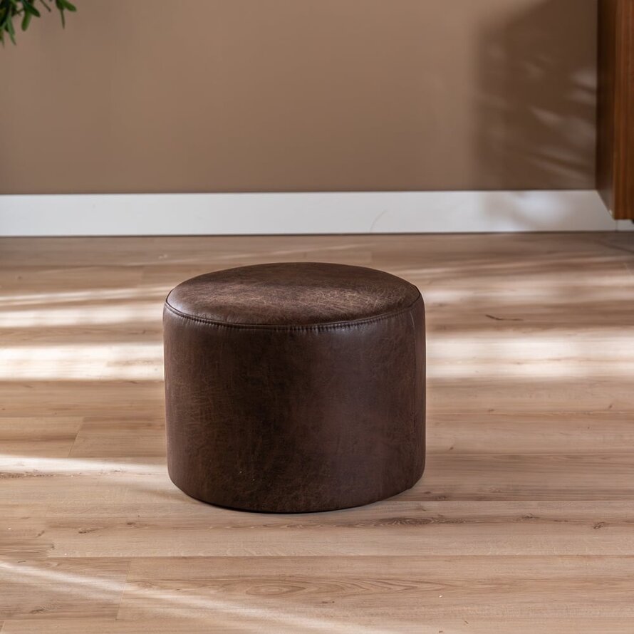 Hocker Kyla Eco-Leder rund braun