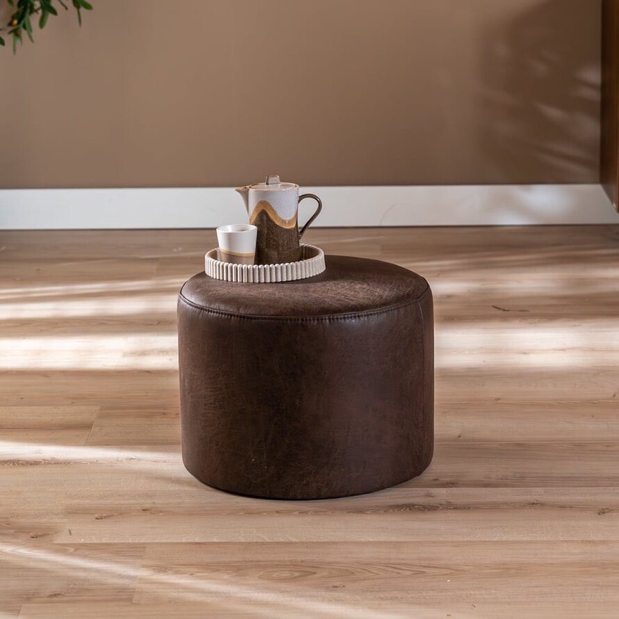 Hocker Kyla Eco-Leder rund braun