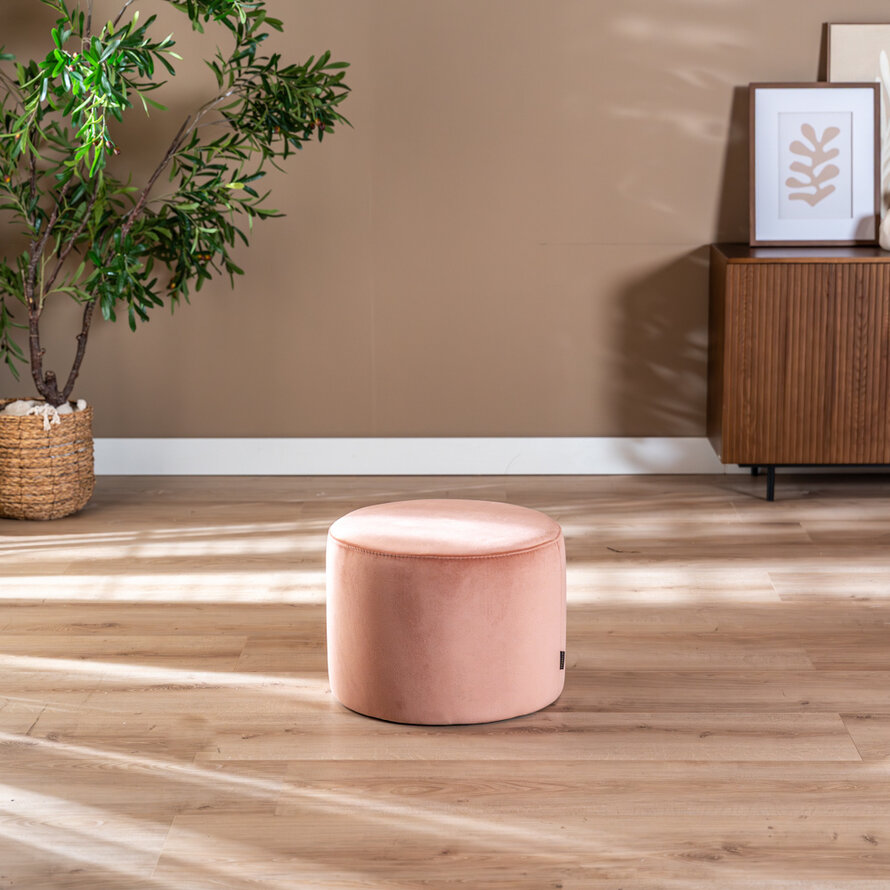 Samt Hocker Anna rund rosa