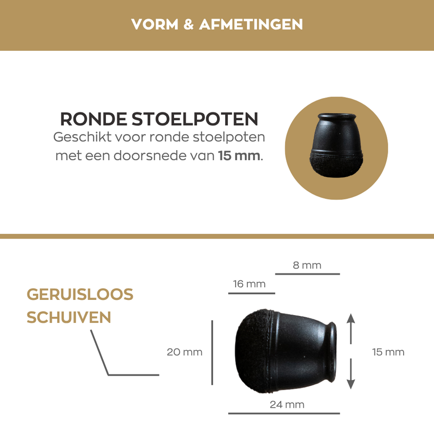 Bodenschoner-Set S (für 4 Beine) Schwarz Ø 15 mm