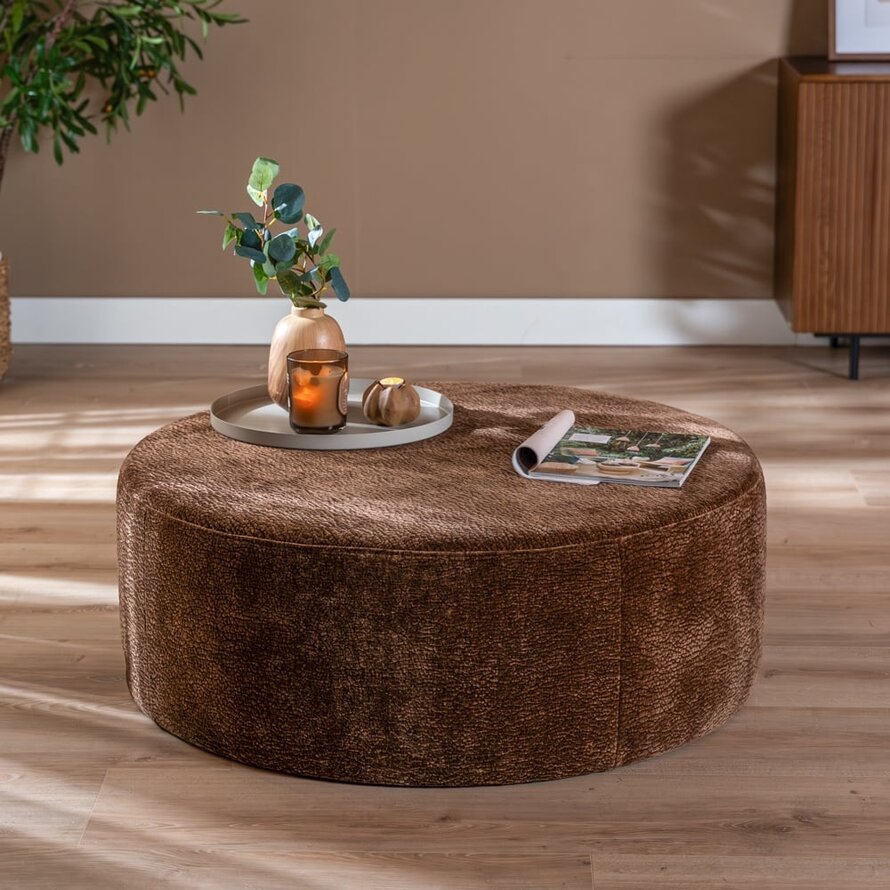 Hocker Chloe rund Chenille chocolate brown ø100 cm