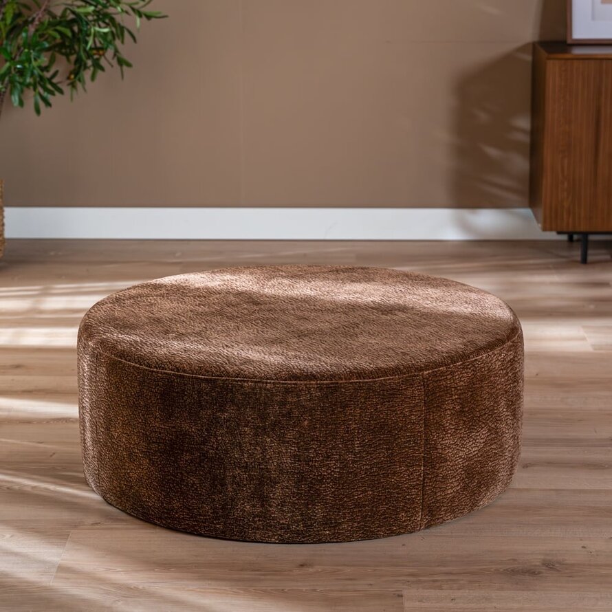 Hocker Chloe rund Chenille chocolate brown ø100 cm