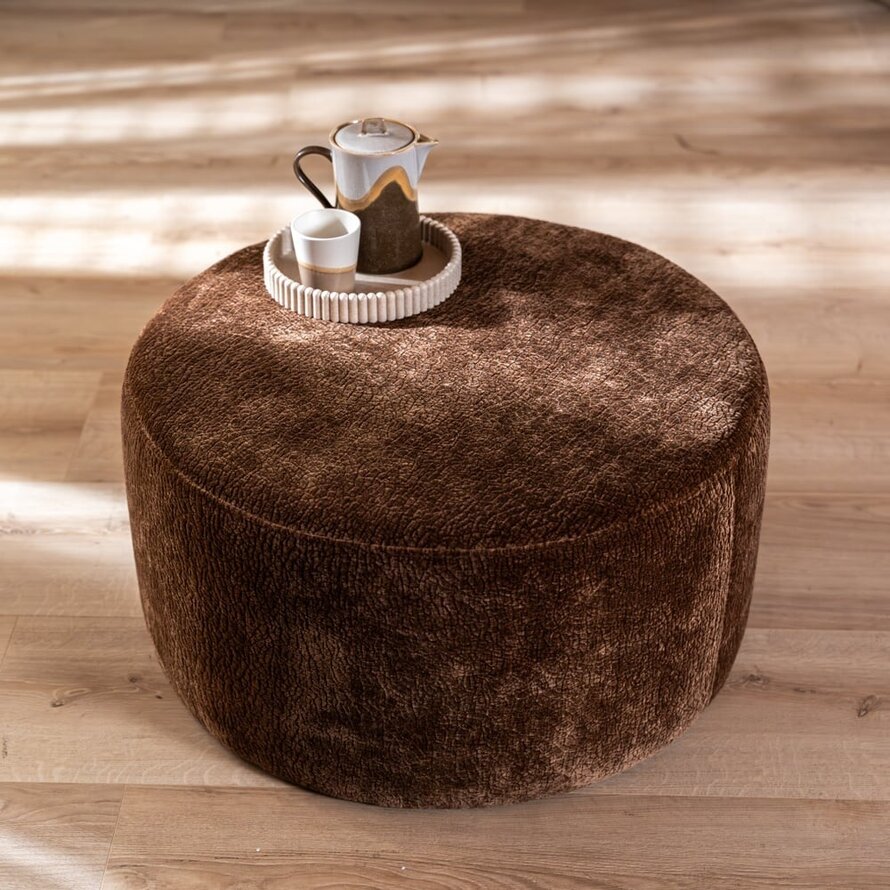 Hocker Chloe rund Chenille chocolate brown ø70 cm