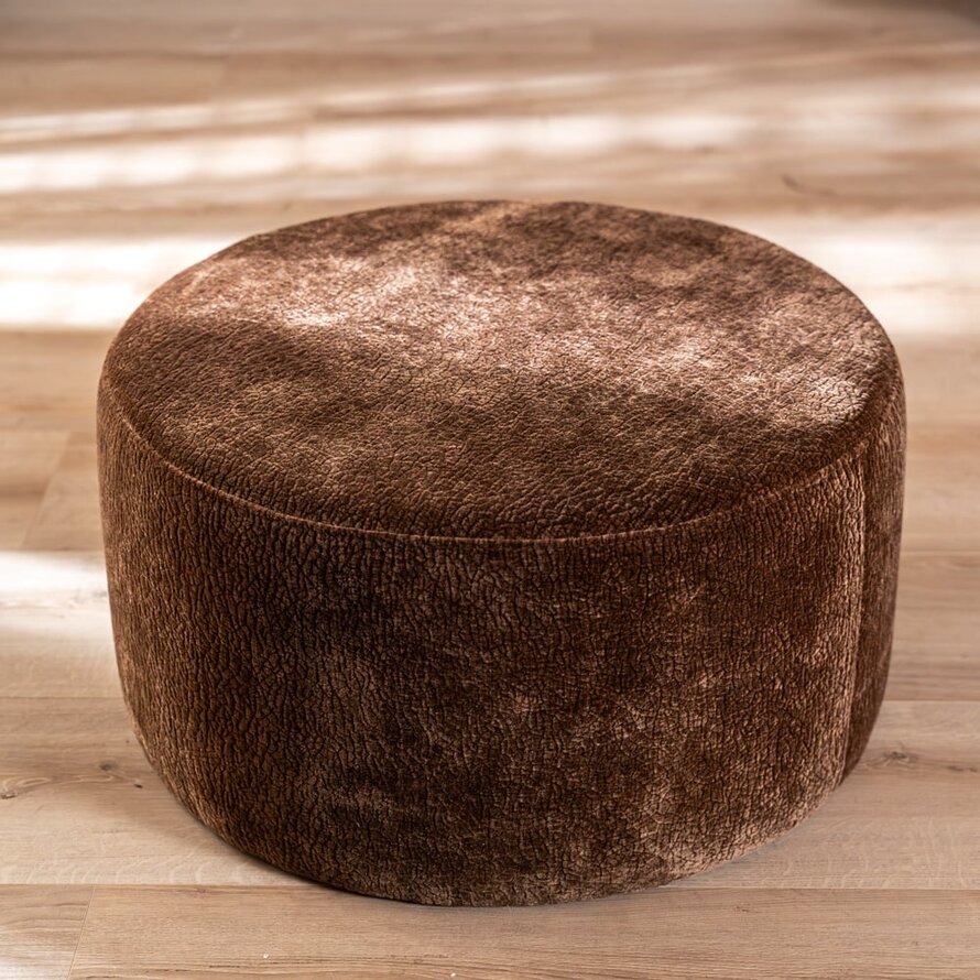 Hocker Chloe rund Chenille chocolate brown ø70 cm