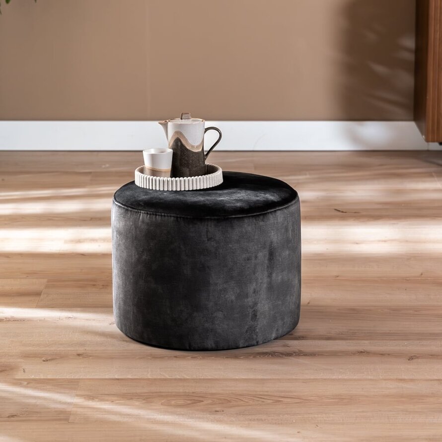 Samt Hocker Beau rund anthrazit